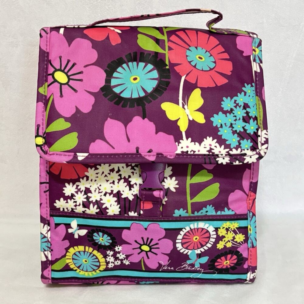 Vera Bradley Flutterby Lunch Sack Pink Purple Floral Vinyl Lunch Bag